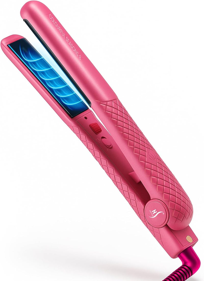 Herstyler Colorful Seasons Ceramic Flat Iron - 1 Inch Dual Voltage Straightener with Adjustable Temperature and Negative Ion Technology (Pink) - Image 1
